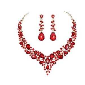 Elegant Red Gemstone Necklace and Earring Set